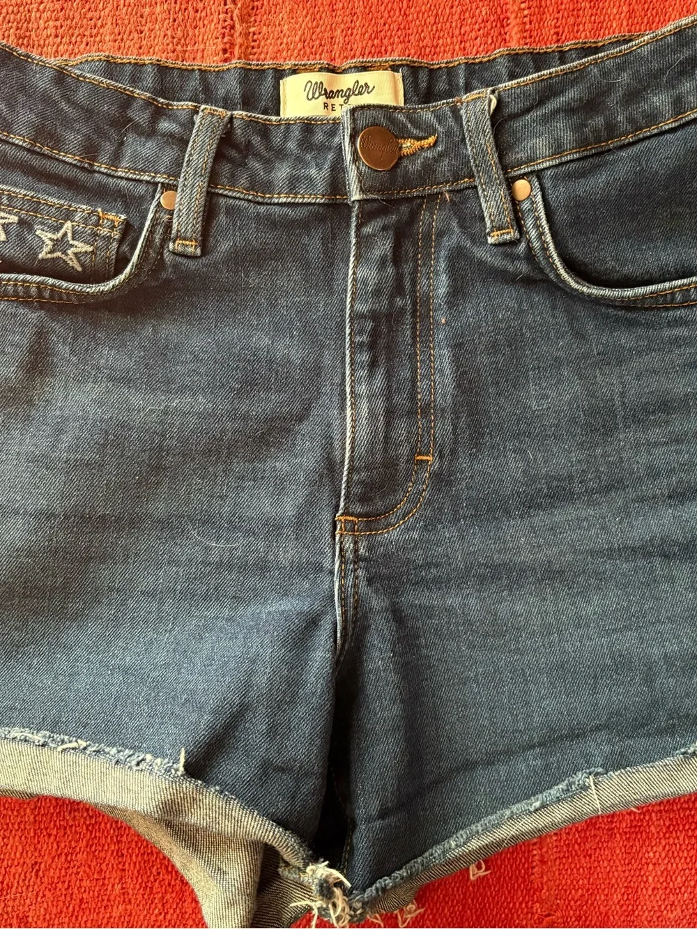 Wrangler Women's Dark Blue Denim Jean Shorts with Star Stitching - Picture 2 of 3